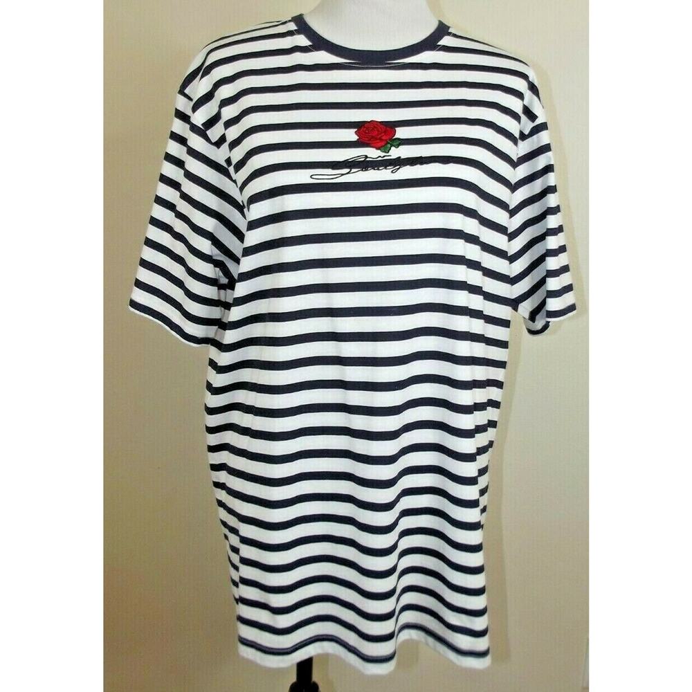 SOUL STAR ENGLAND Striped SHIRT - Size XL - Blue White Striped Embroidered Rose